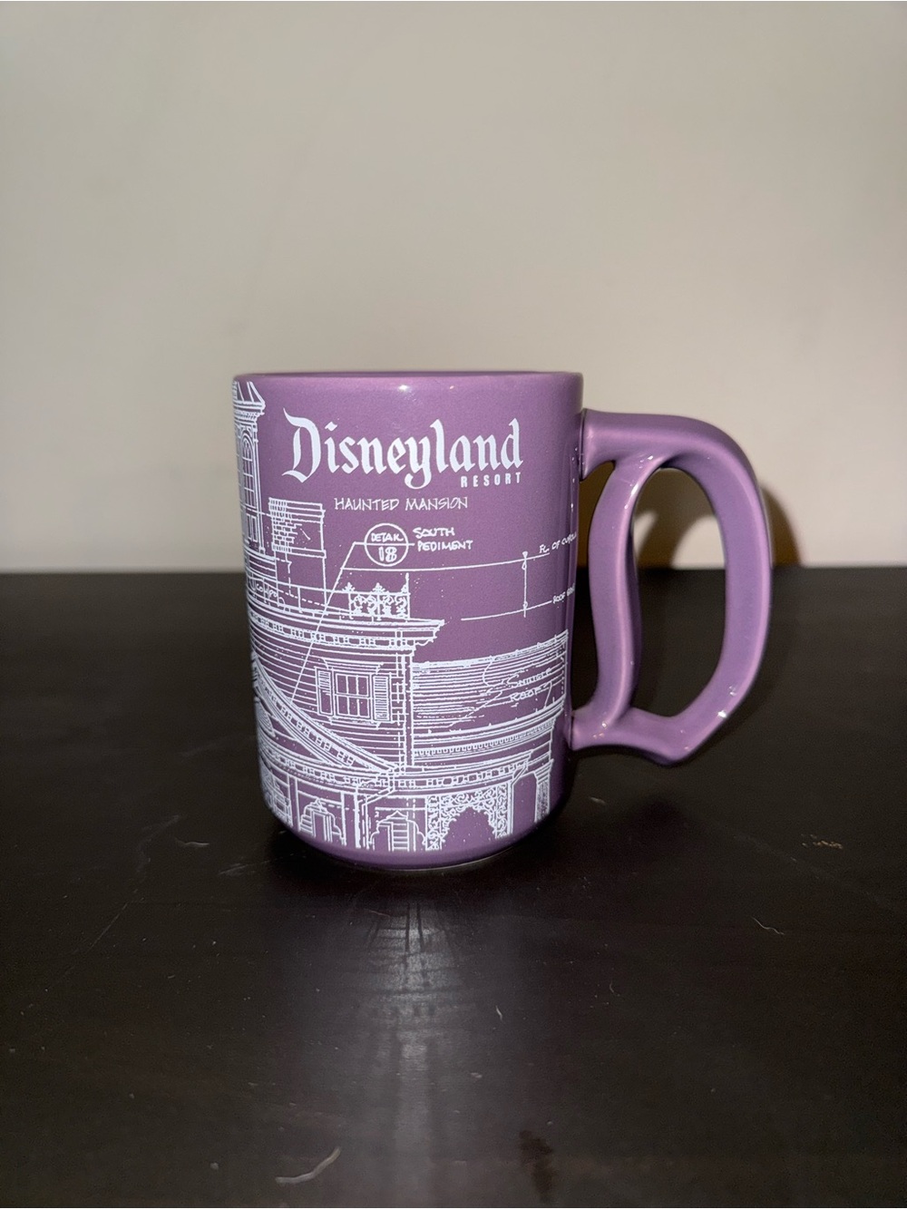 Disneyland Haunted Mansion Blueprint Purple D Handle Mug Disney Parks